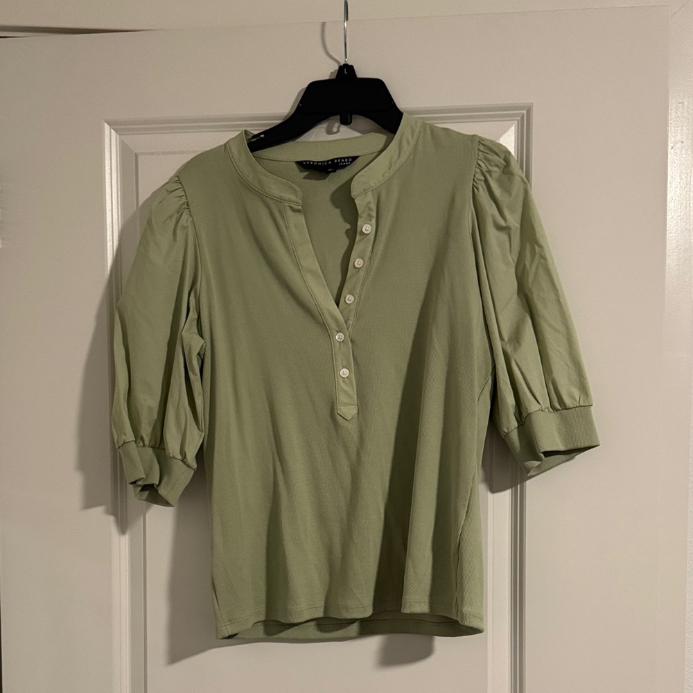 Veronica Beard Light Green Button-Up Blouse
